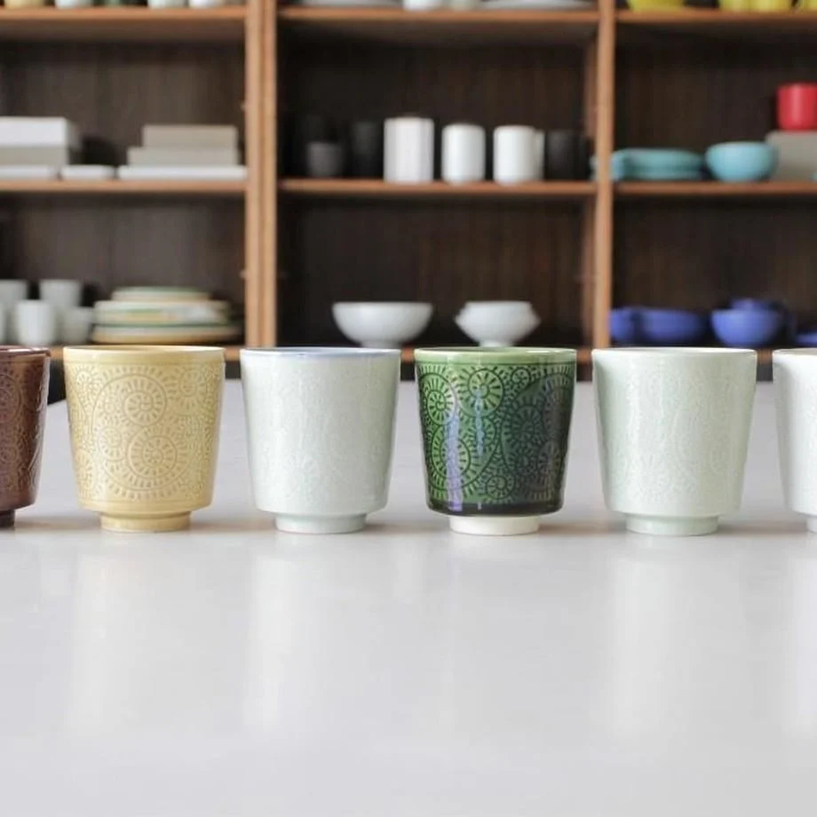 Koyu Haiyu Pale Green Arabesque Sake Cup - Image 3
