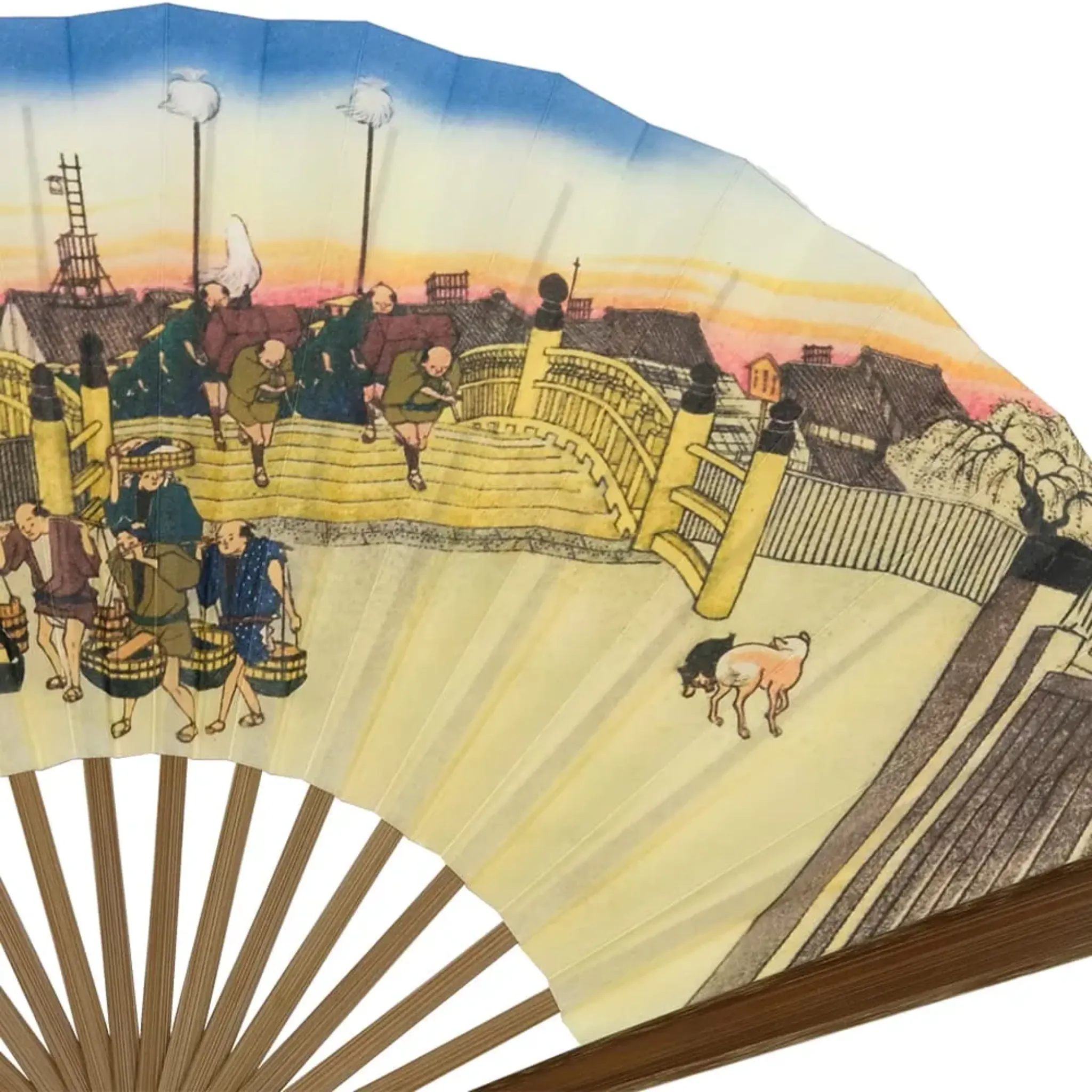 Edo Folding Fan Ukiyo-e Utagawa Hiroshige Nihonbashi - Image 3