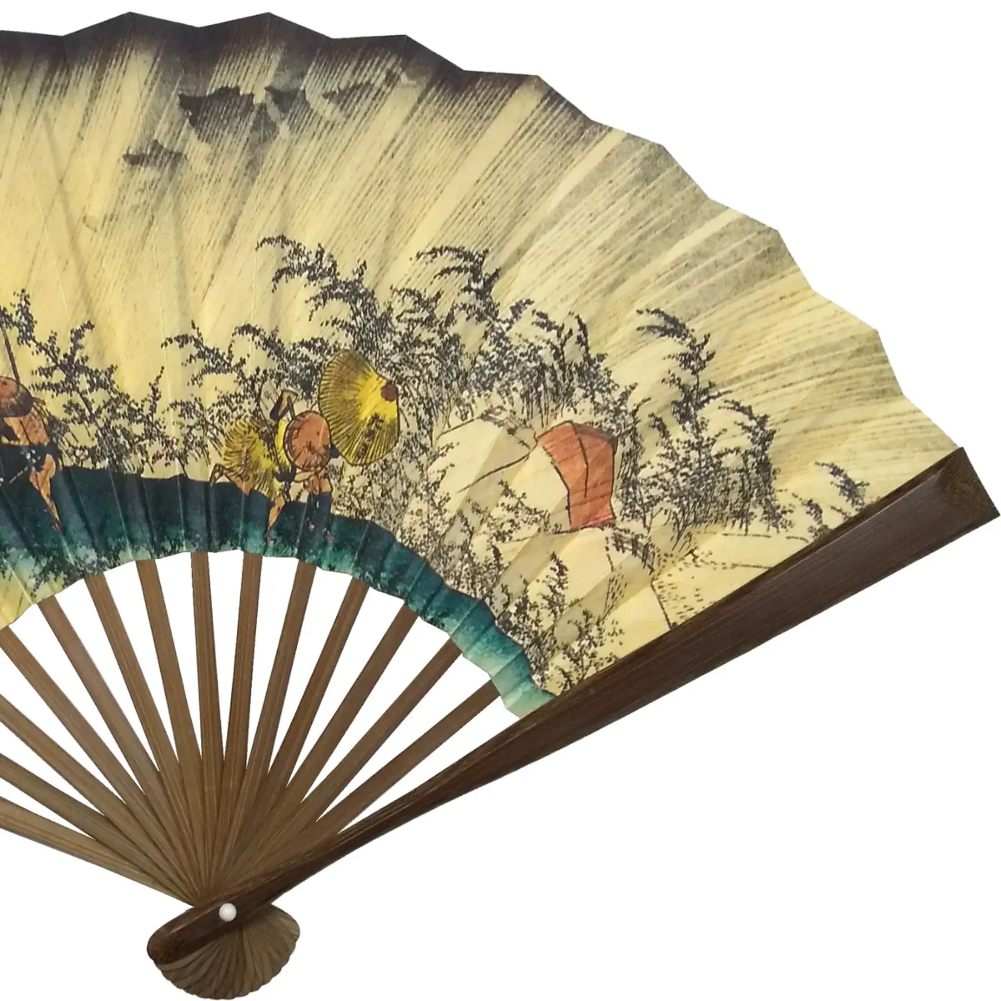 Edo Folding Fan Ukiyo-e Utagawa Hiroshige White Rain at Shono - Image 3