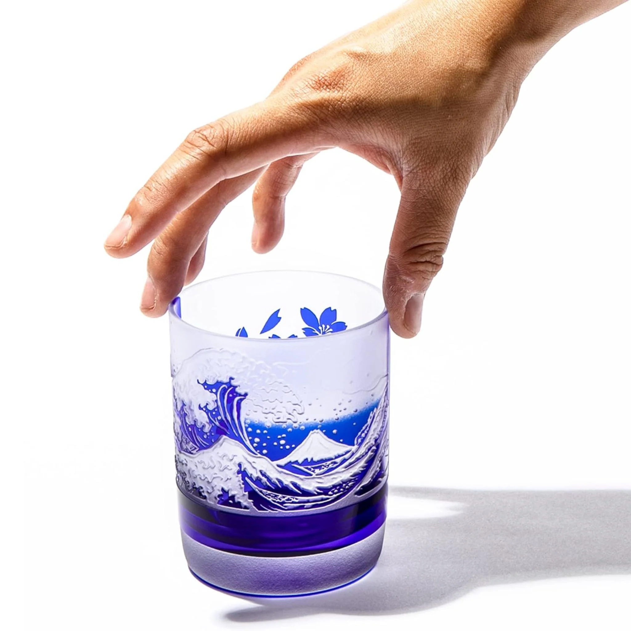 Edo Glass Blue Mt. Fuji and Sakura Whiskey Glass - Image 5