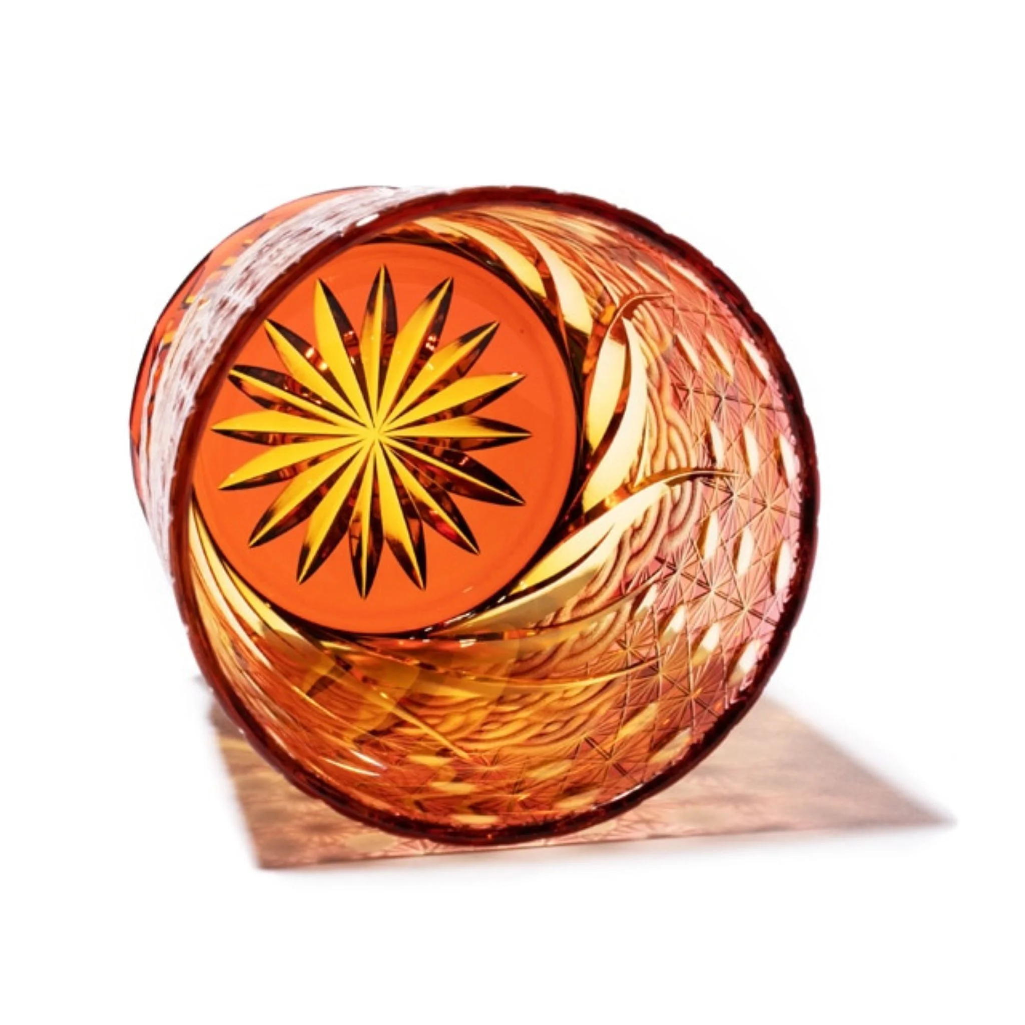 Edo Kiriko Amber Red Whiskey Glass Sazanami - Image 3