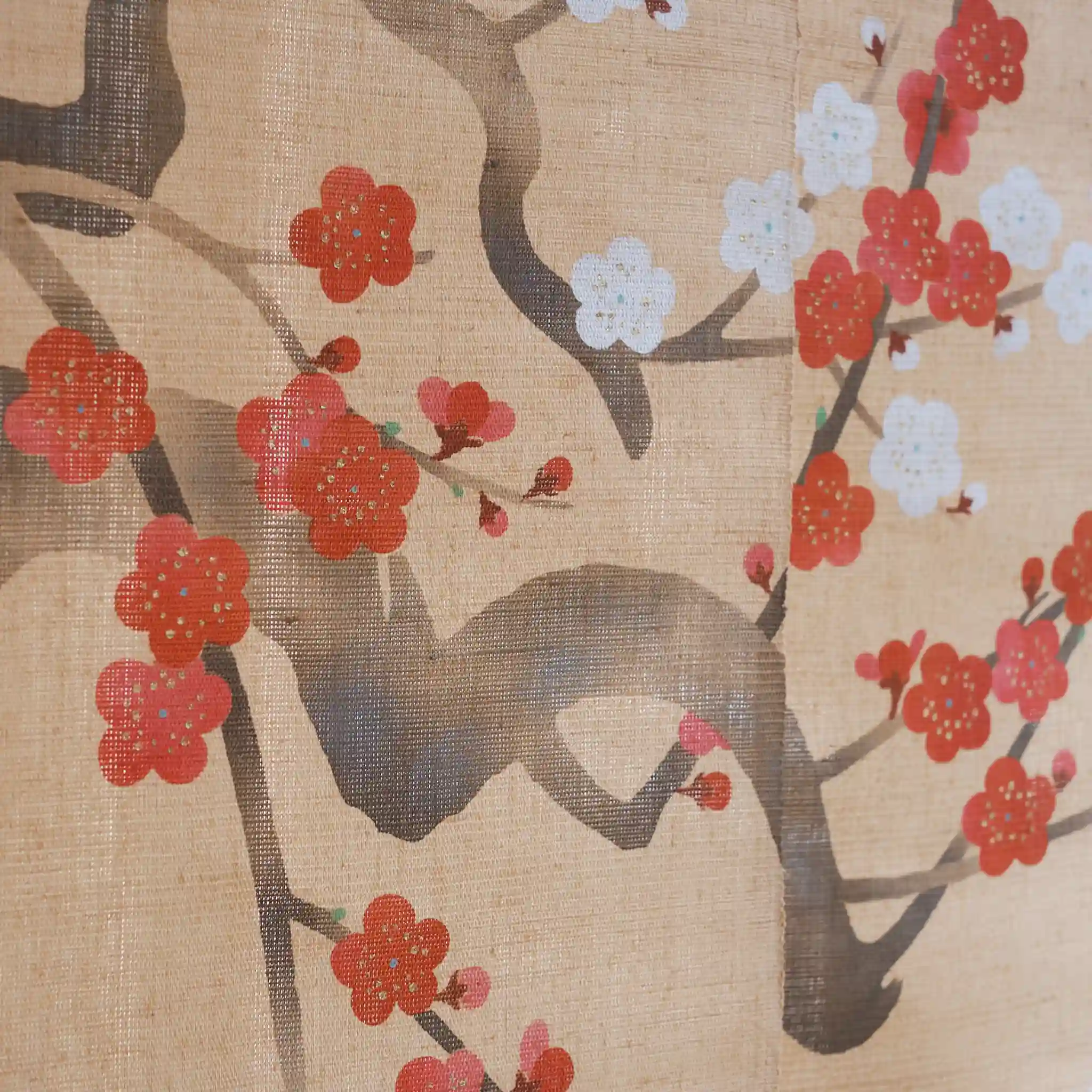 Hand Painted Noren Full Moon Plum Blossoms - Image 3