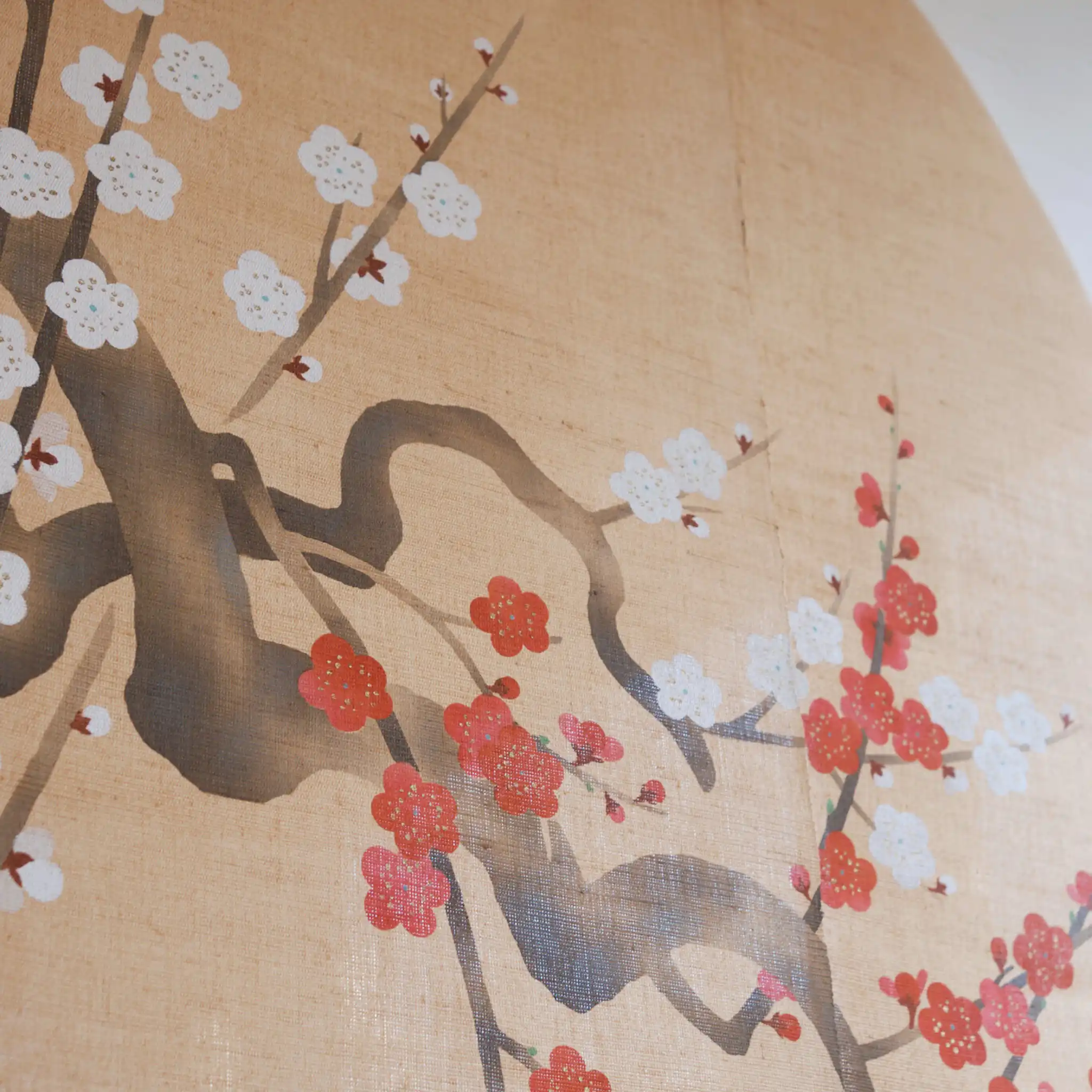 Hand Painted Noren Full Moon Plum Blossoms - Image 4