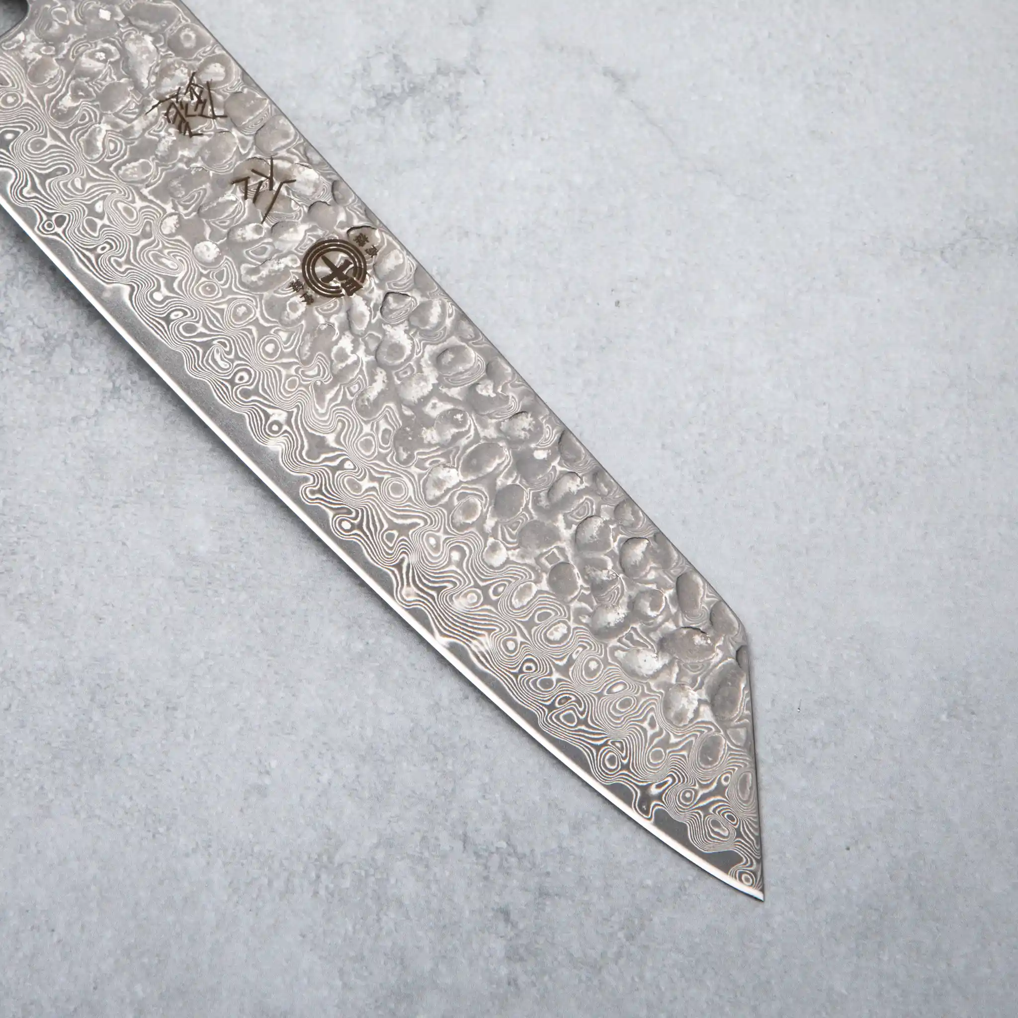 Ishizuchi VG10 Damascus Tsuchime Kiritsuke Knife Ebony Wood Handle - Image 3