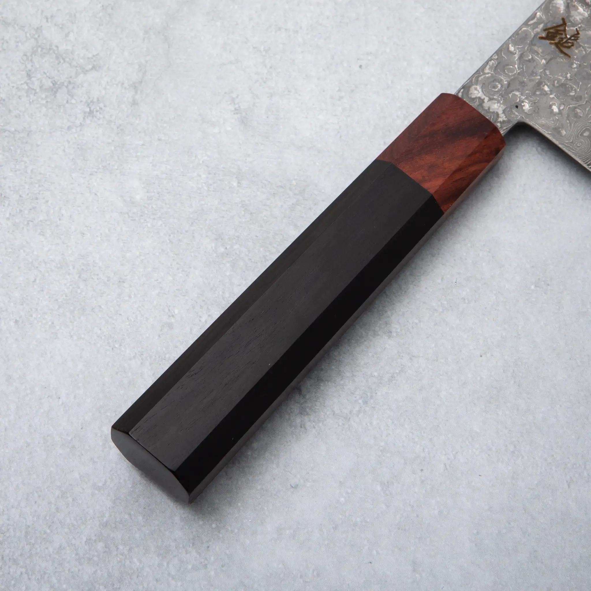 Ishizuchi VG10 Damascus Tsuchime Kiritsuke Knife Ebony Wood Handle - Image 4