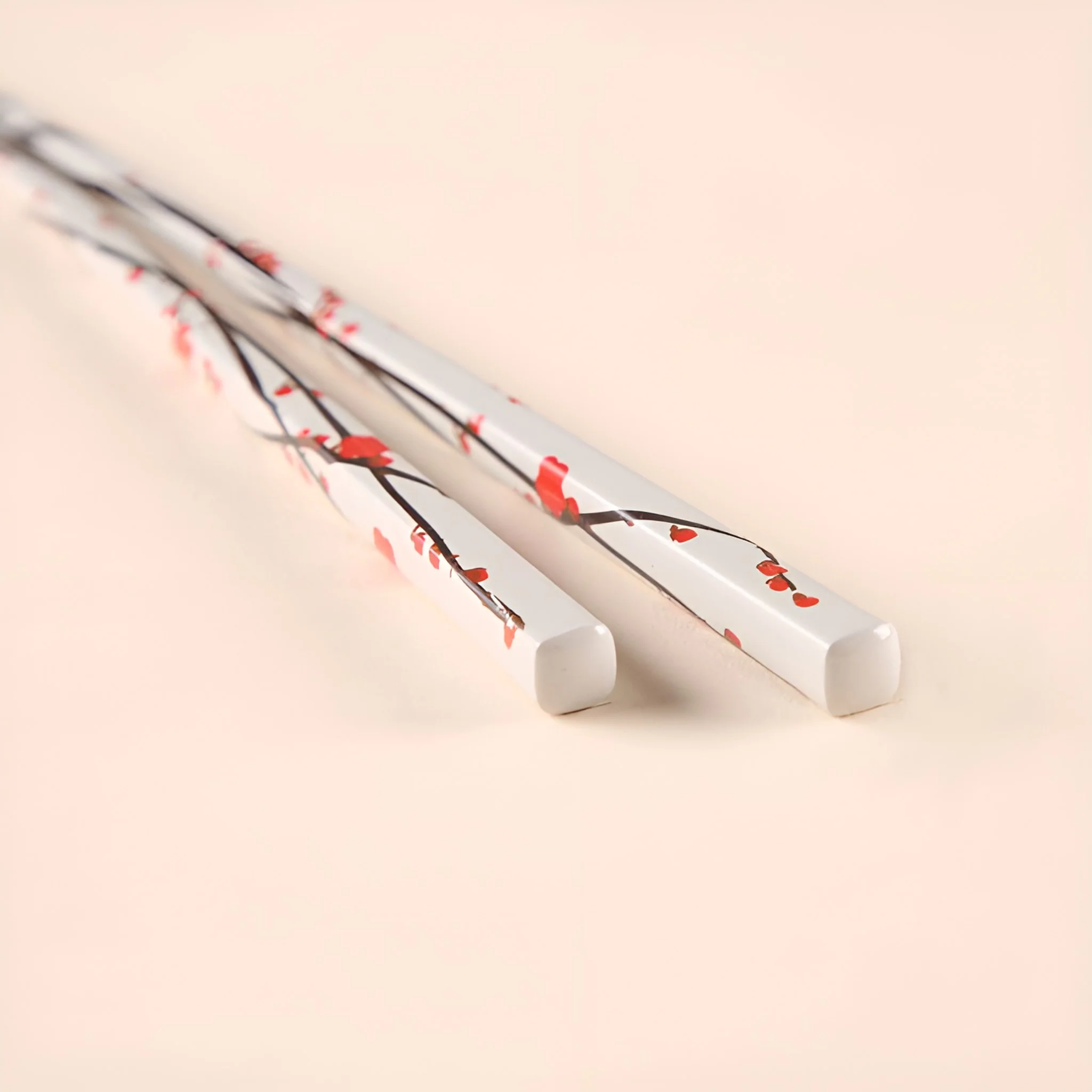 Rimpa Red and White Plum Wakasa Lacquer Chopsticks Pair and Paulownia Gift Box - Image 3