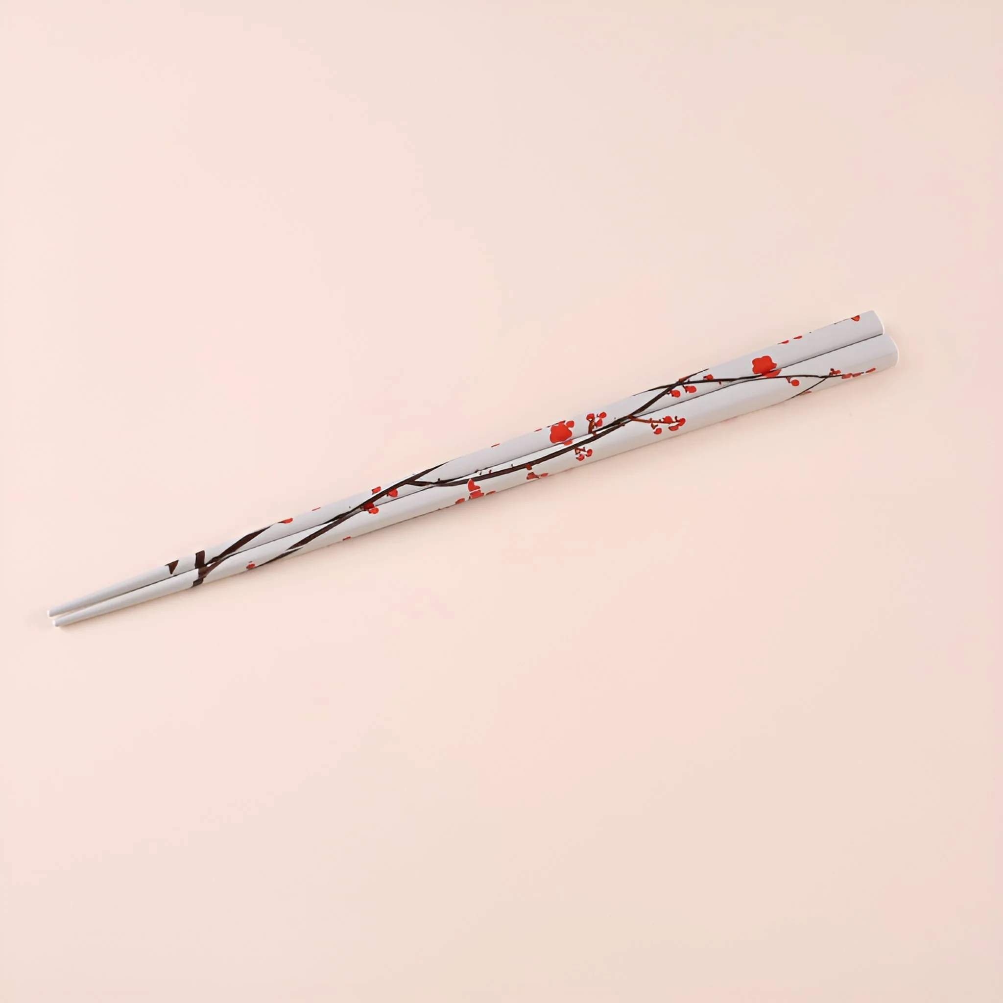 Rimpa Red and White Plum Wakasa Lacquer Chopsticks Pair and Paulownia Gift Box - Image 4