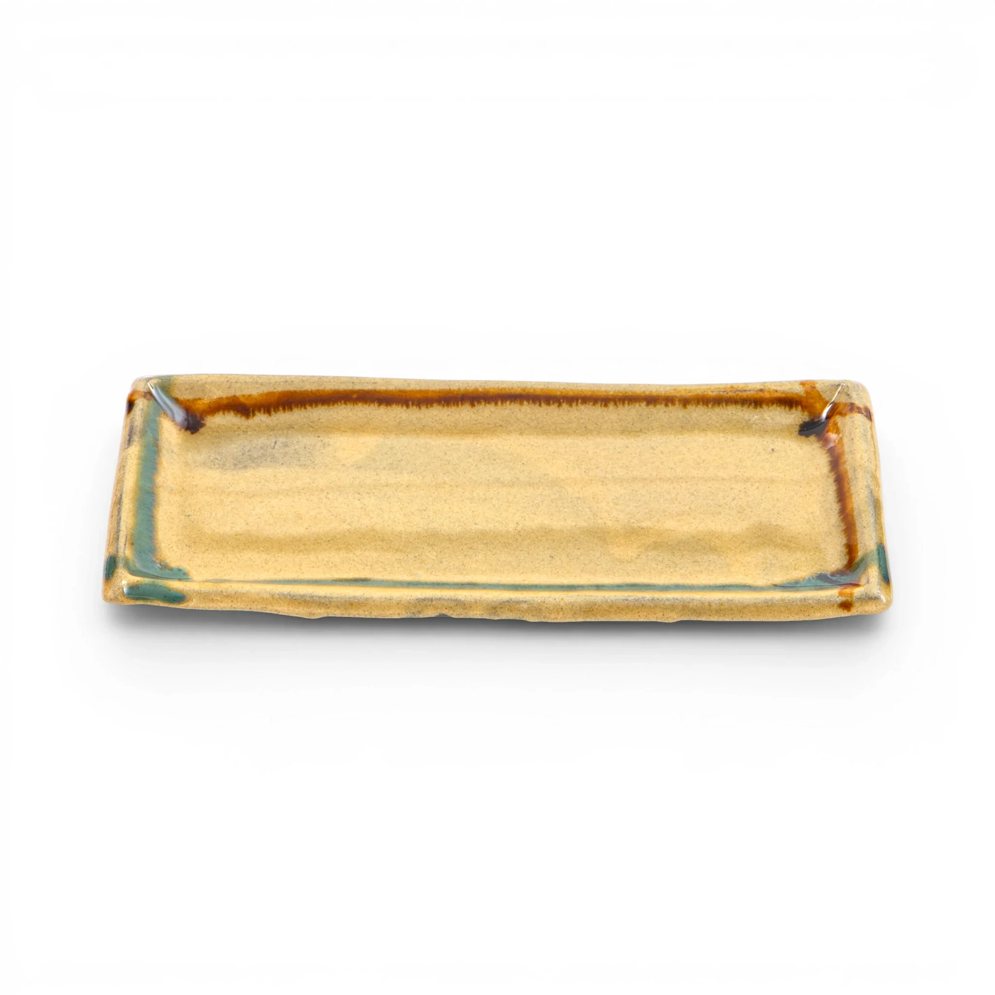 Ryumonji Yaki Pottery Rectangular Plate Sansai Glaze - Image 3