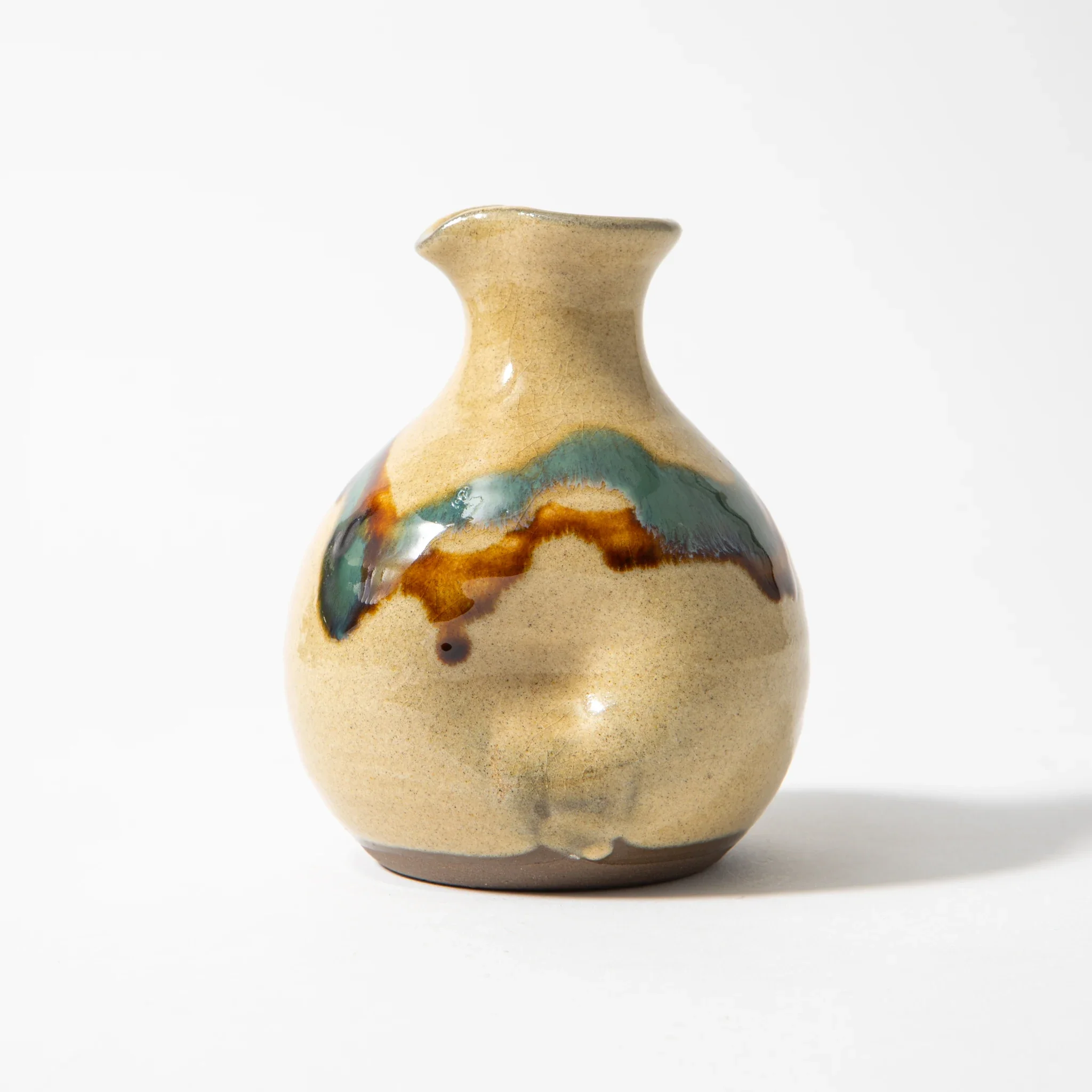 Ryumonji Yaki Pottery Sake Set Sansai Glaze - Image 3